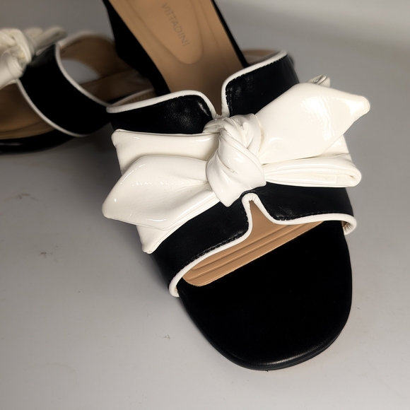 Adrienne Vittadini Black and White Bow Mules - Picture 3 of 7